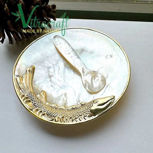 Unique handcrafted plate products Made from High Quality Mother of Pearl Shell With Impressive Fish Pattern Size 10-11cm