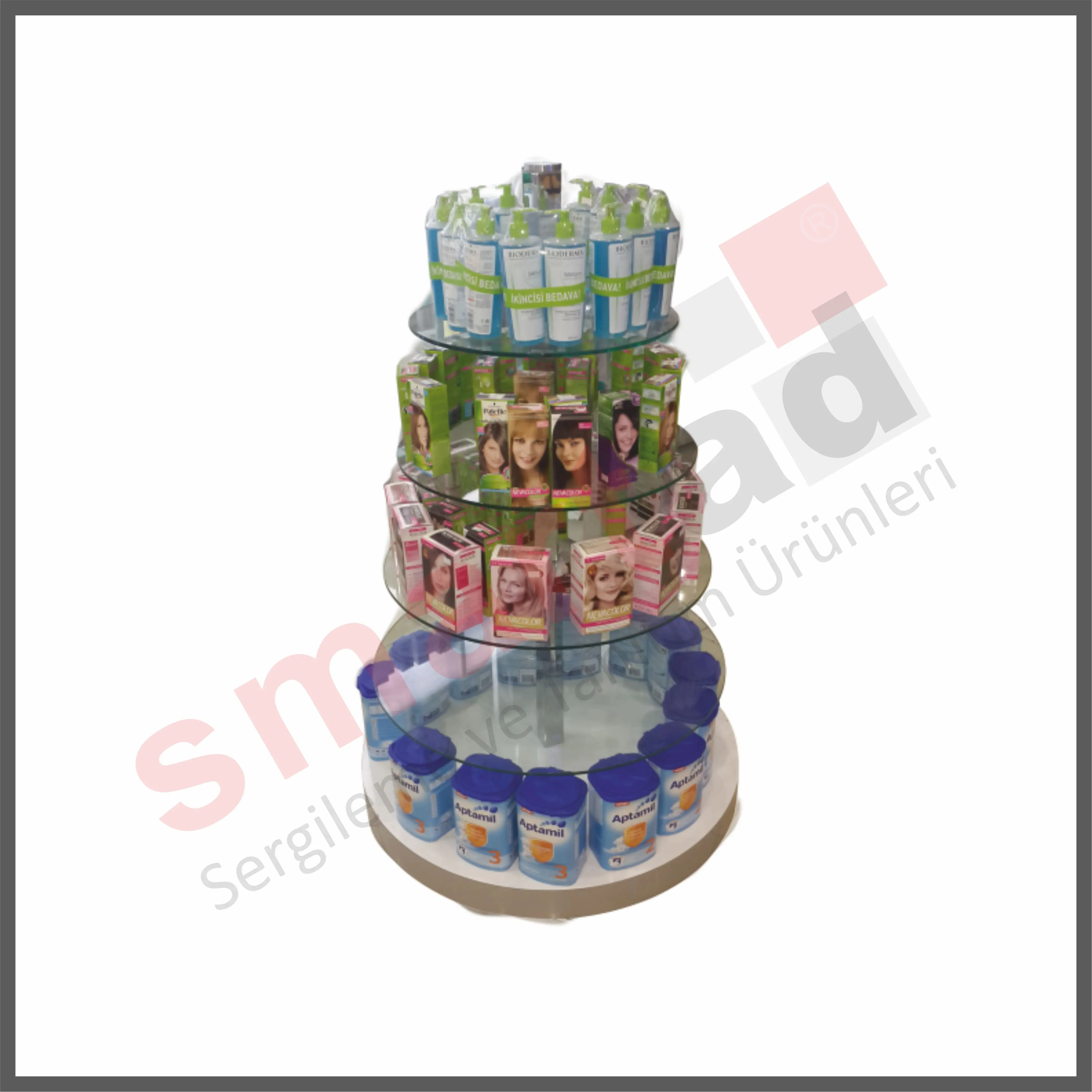High Quality Round Cycle Glass Material Display Showcase Glass Display Racks Round Glass Shelf Stand