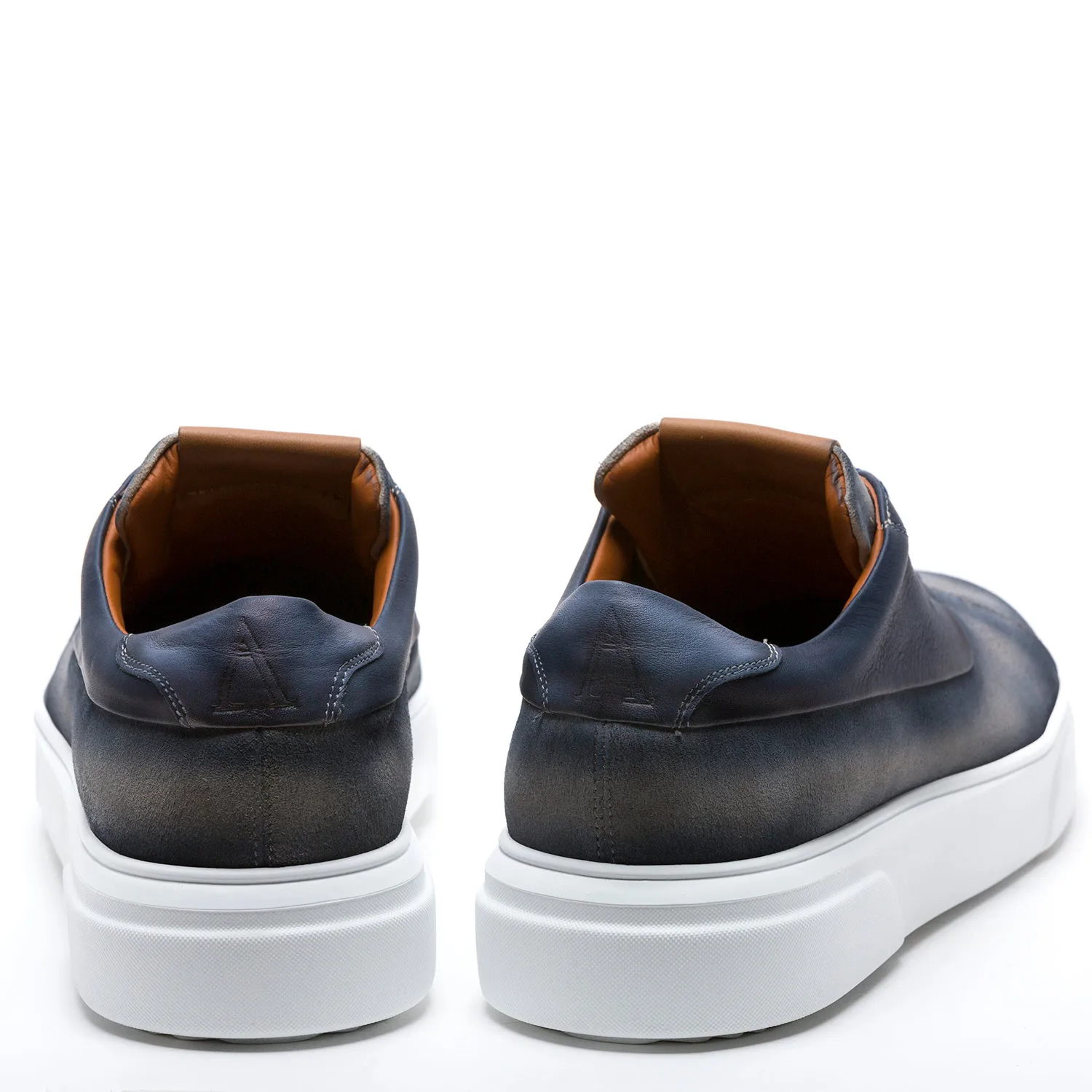 Mens Sneakers in soft brushed suede and leather details in blue with white rubber cupsole for casual but sophisticated look