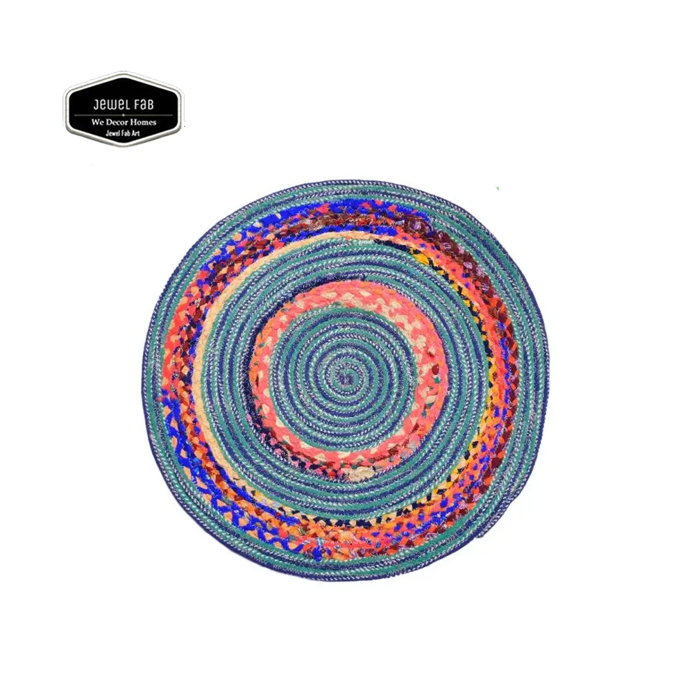 100% Cotton Handmade Round Carpet Living Room Bedroom Chindi Round Rug Carpet 120 cm Floor Area Rug