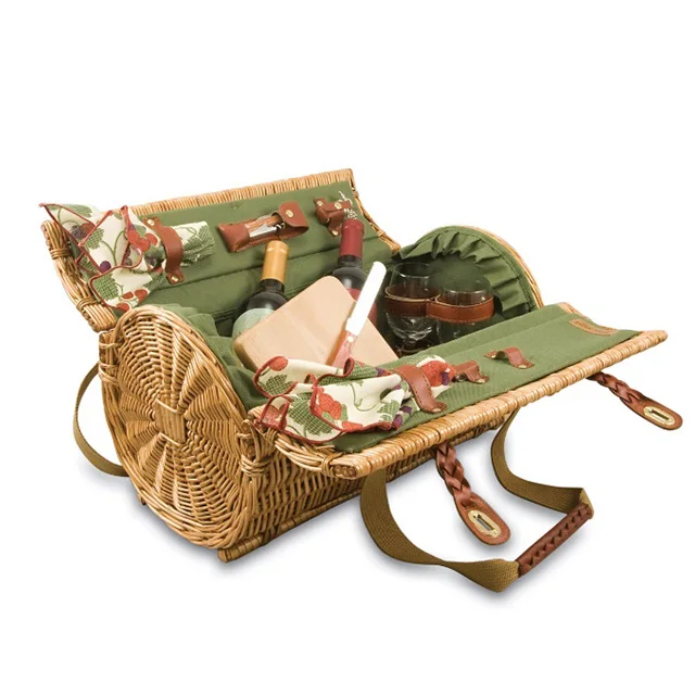 Latest picnic essential high-end luxury picnic cutlery storage basket Wicker picnic basket