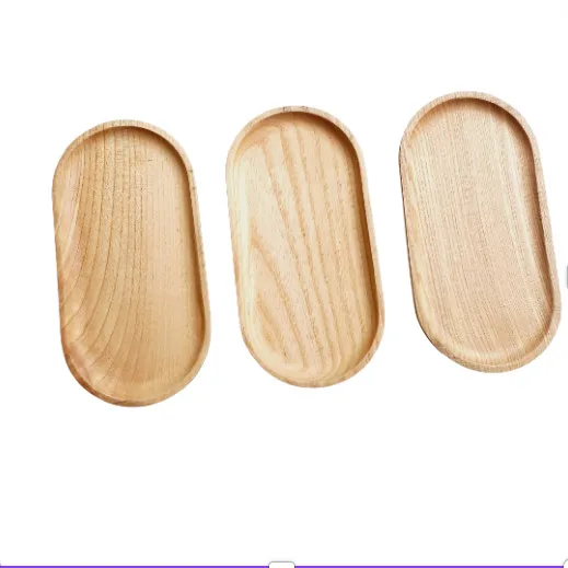 Mini Serving Tray for Jewellery Key Coin Oval Wood Natural Dessert Cup Tray Small Wooden Cheese Plate Tableware Decorative