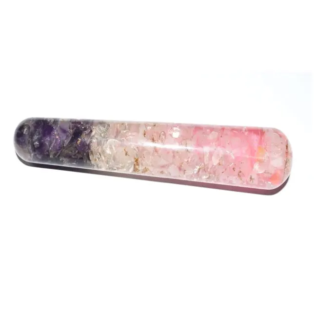 Rose Crystal Amethyst Smooth Massage Wand Wholesale Crystal Healing Engraved Usui Reiki Symbols Gemstone Positive Energy Gemston