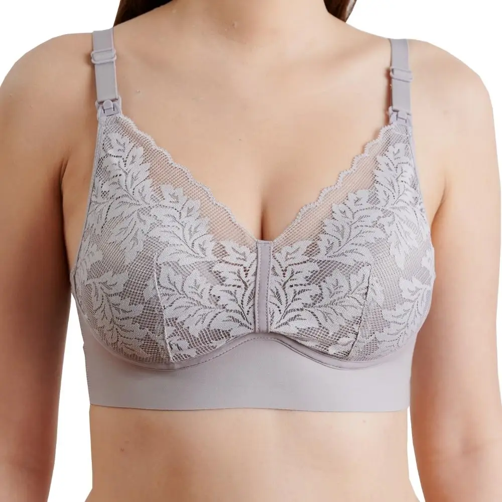 Floral pattern green color adjusted-straps clips durable cotton bra Bmama The Grace High Quality Silk Lace Nursing Bra