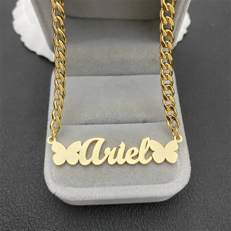 Custom Plated Rhinestone Plate 18 Carat Gold Famous Pendantnecklace Name