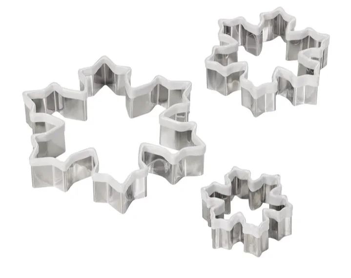 Лидер продаж, товар Amazon, Звездные Снежинки из нержавеющей стали, набор из 3 формочек для печенья с ПВХ ободом, форма для печенья, торта