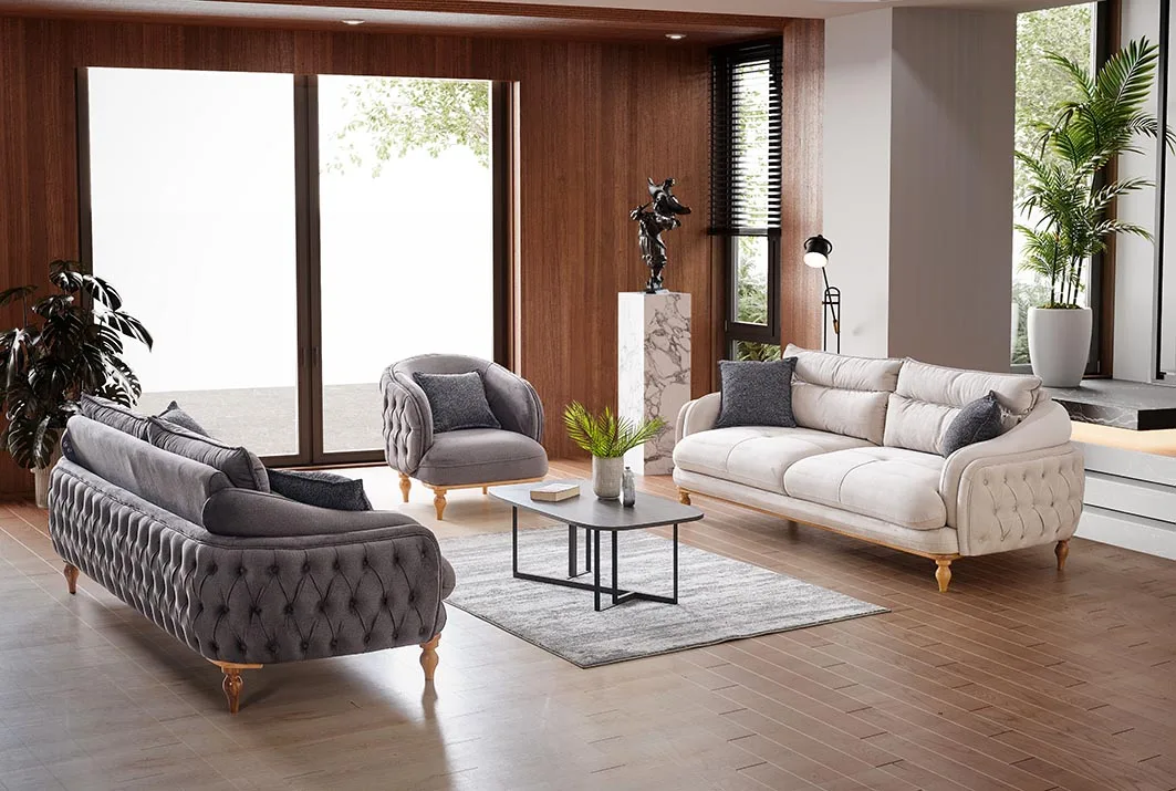 Wholesale  Idol Sofaset Modern High Quality Convertible Extensible Chesterfield Design Luxury Velvet Sofa  Tufted Style