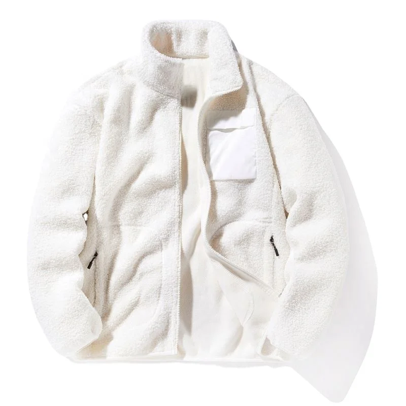 2022 Latest Design Mens Stand Neck custom logo Full Zip Up Fleece Polar Sherpa Jacket With Zipper Pockets