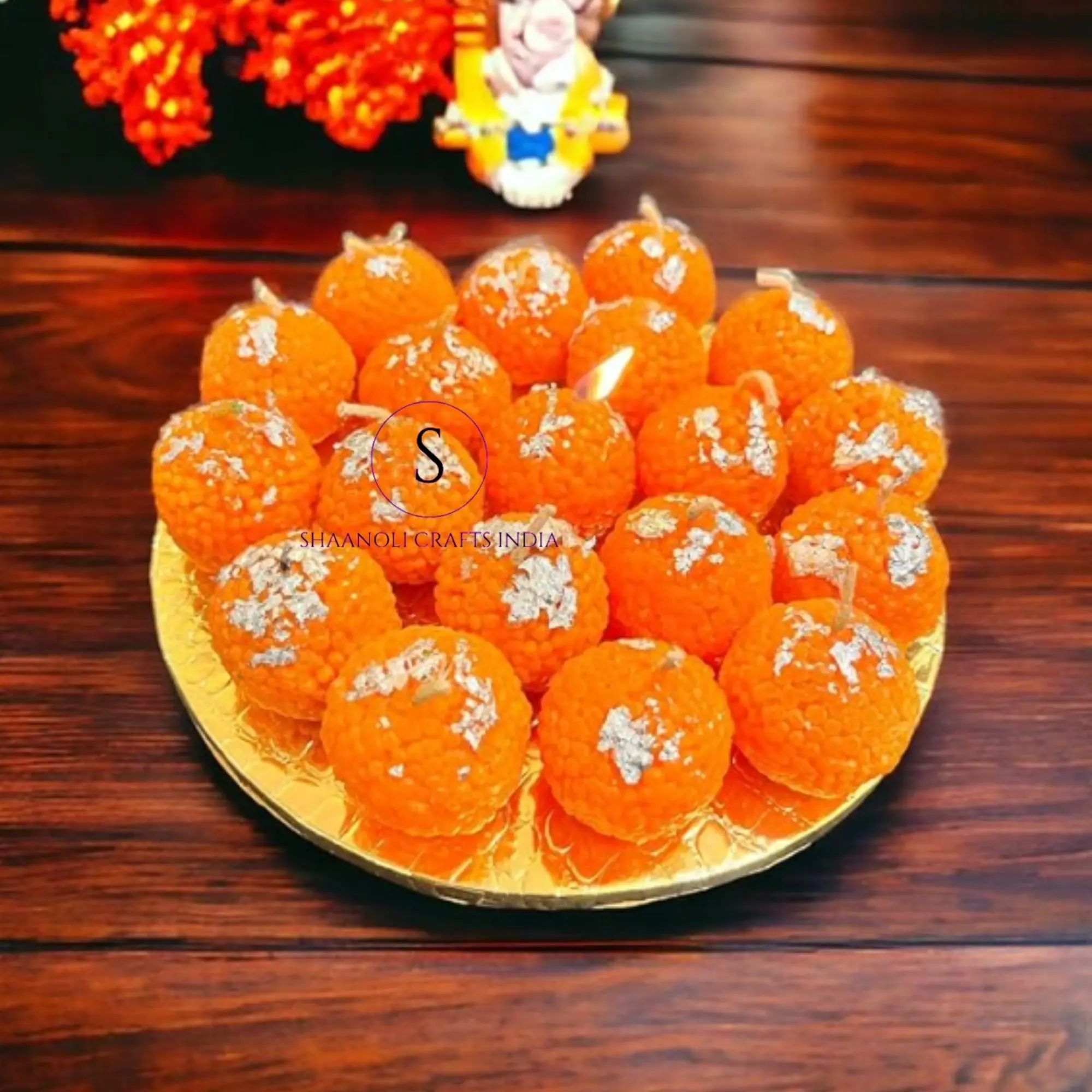 Unique Modak Laddu Shape Wax Candle Party Decorative Candles Set Of 7 In Box For Home Diwali Festival Decorations Wax Candle