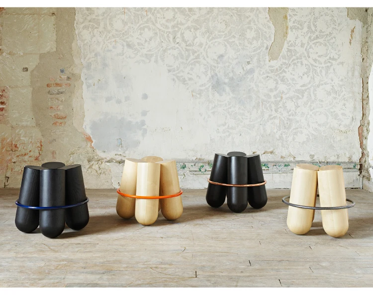 Popular Design Office Building Hotel Solid Wooden bolt Stool black wood color ottoman