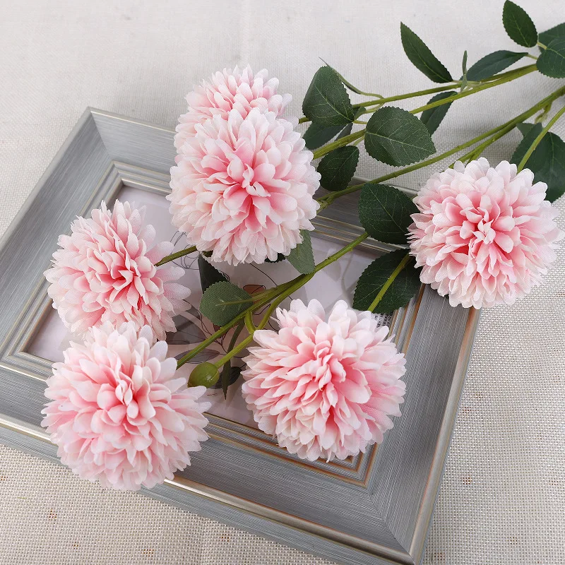 6 Heads of Single  Artificial Chrysanthemum Ball Flowers for Home Garden Party Office Coffee House Decoration