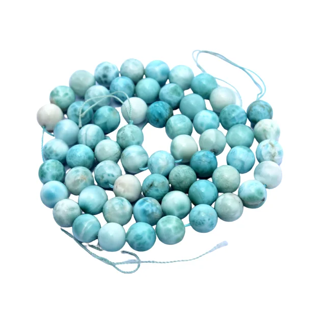 Buy Natural Larimar Loose Beads Stands 14MM Round Shape Sea Blue Smooth Gemstone For Bracelet Making Uses Low Prices
