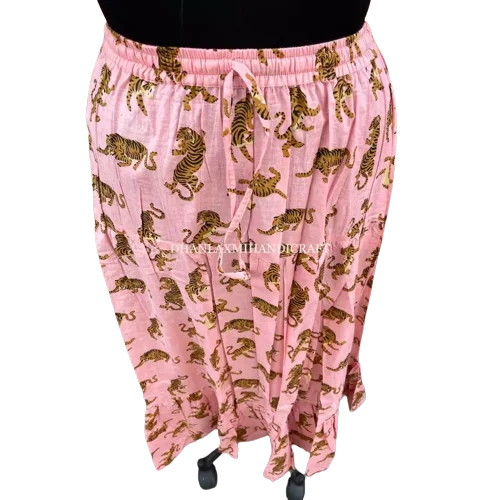 Low Prices Indian Tunic Pink Tiger Printed Boho Maxi Dress Women Skirt Design Bohemian Style Cotton Long Wear Two Tires Skirts