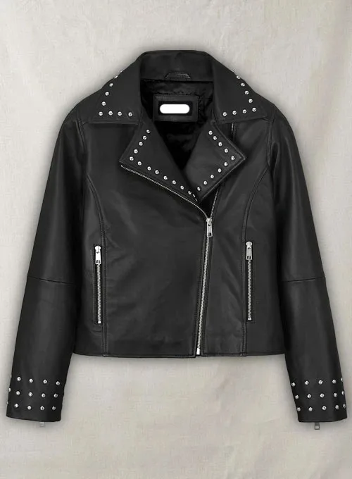 Custom Brand Name Jacket Online Sale Out Store Studded Black Real Leather Women Jackets