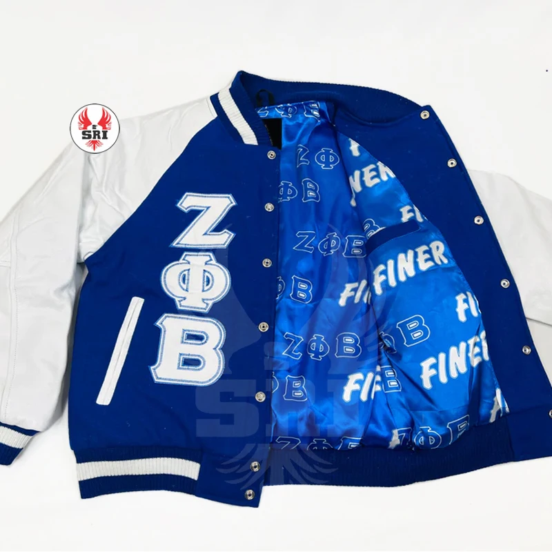 Zeta Phi Beta Sorority Embroidery Women Varsity Jacket | ZPB Sorority Embroidered wool body leather sleeve Letterman  Jacket