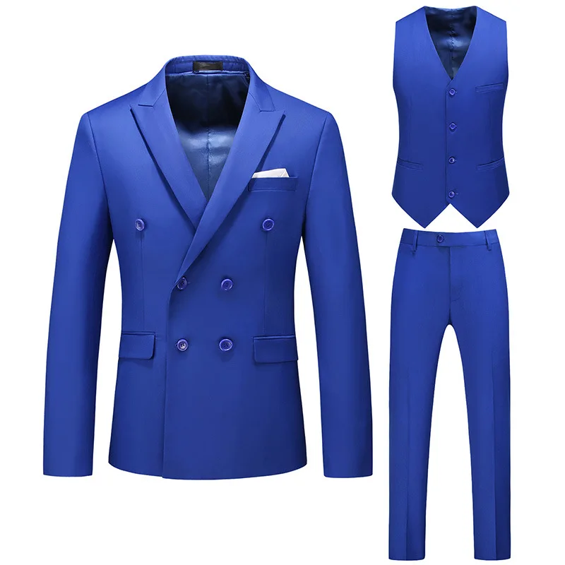 DE0069RV Plus Size Suit Three Pieces Set Double Breasted Solid Color Hollow Out Sehe Fashion