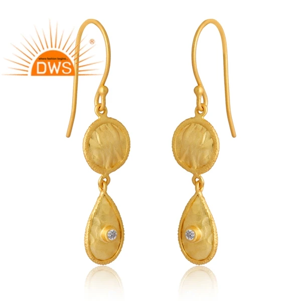 Vintage Design Sterling Silver 18K Gold Plated Natural  Cz Gemstone Earring Demi Fine Jewelry For Women Gift For Her.