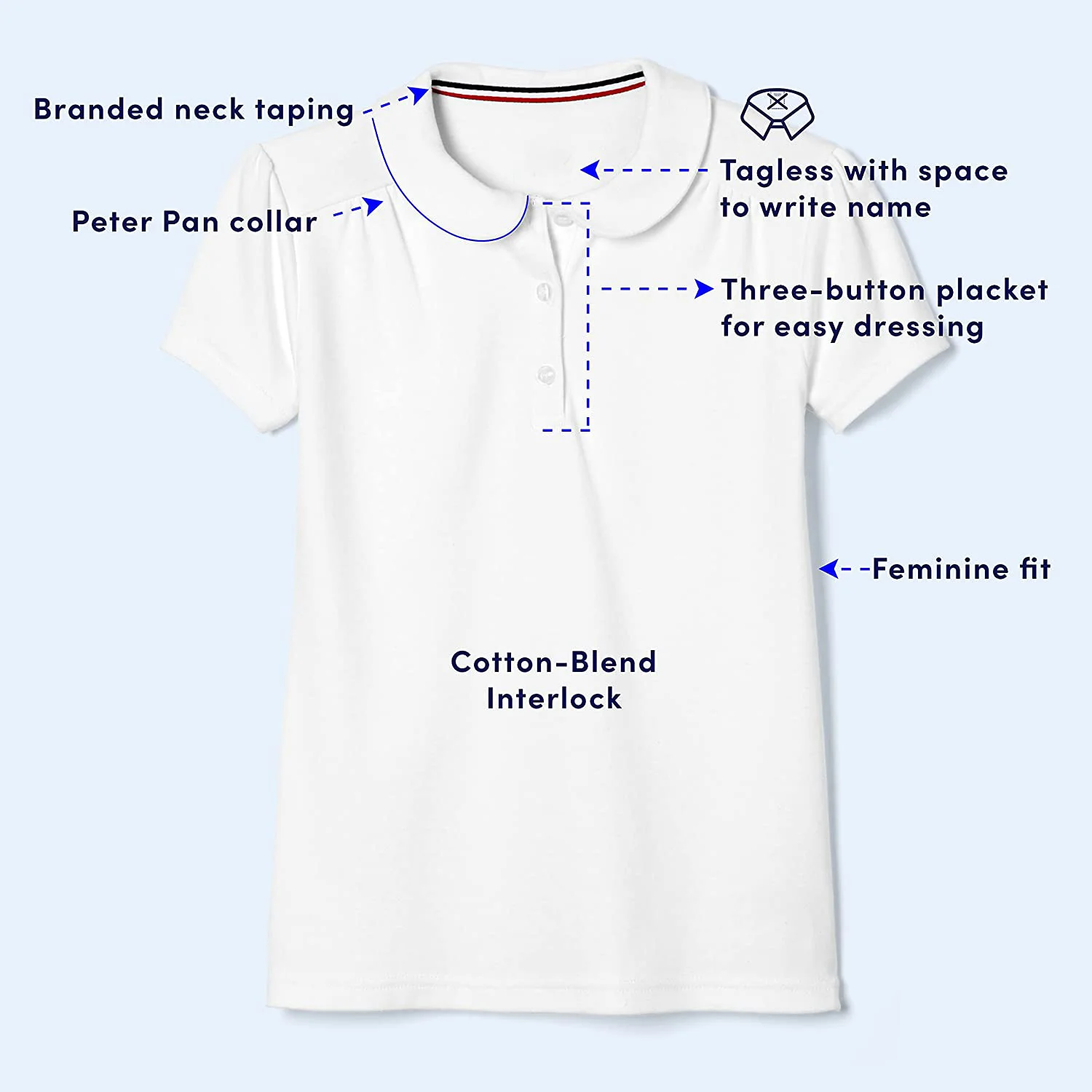 New 2022  Girl Organic wholesale  peter pan collar  short sleeve polo T Shirts Lightweight rapid -dry interlock tee Fs-0174