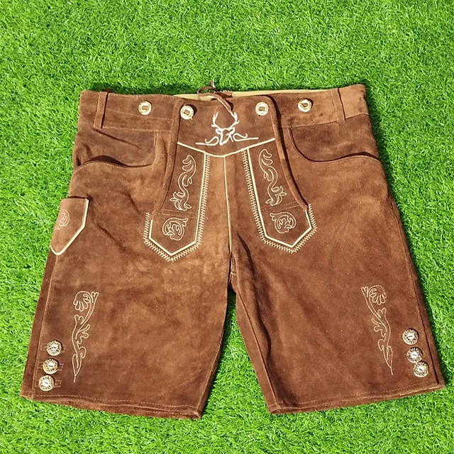 Affordable Mens Traditional German Trachten Oktoberfest Attire Bavarian Lederhosen made from Cow Suede Leather