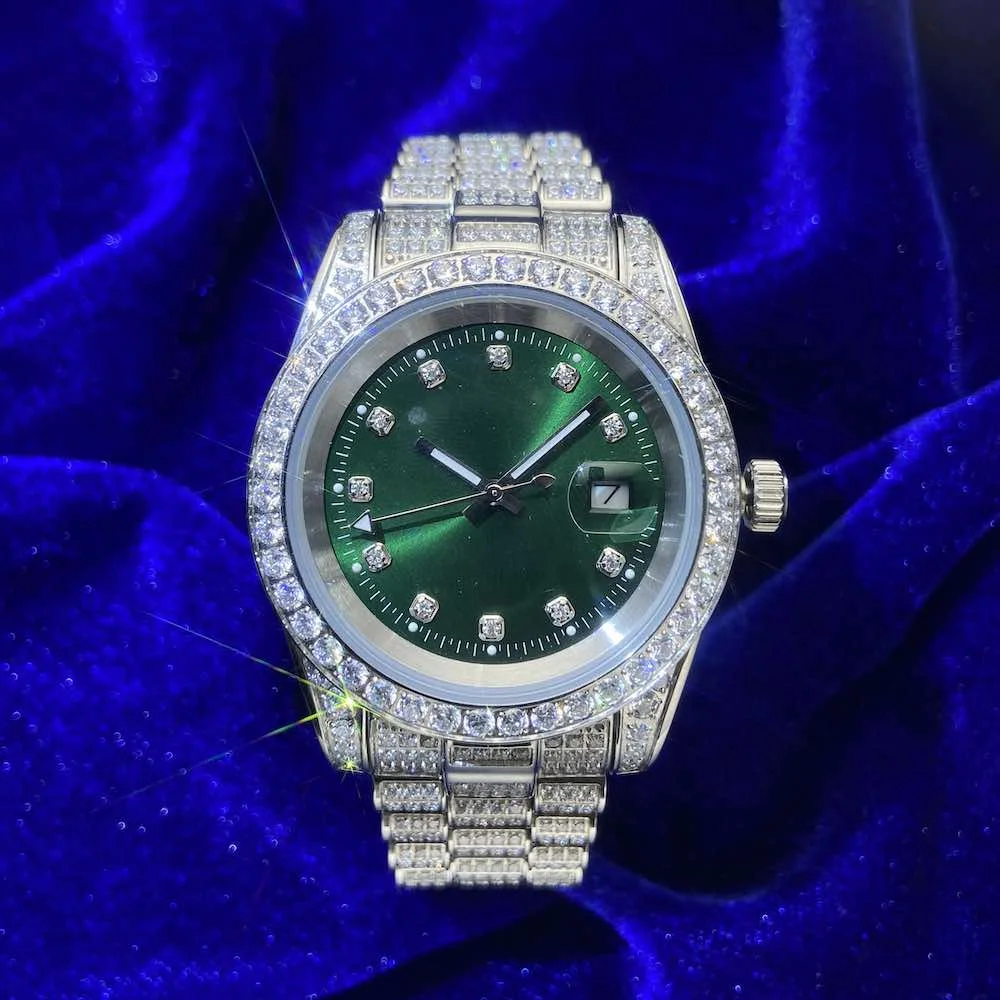 Latest Design Luxury Automatic Watch Fine Jewelry With Green Dial  Diamonds Hand Studded Watch For Male & Female