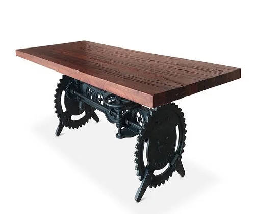 New Design Rustic Steampunk Iron Crank  Rustic Adjustable Rectangle Shape Dining Table