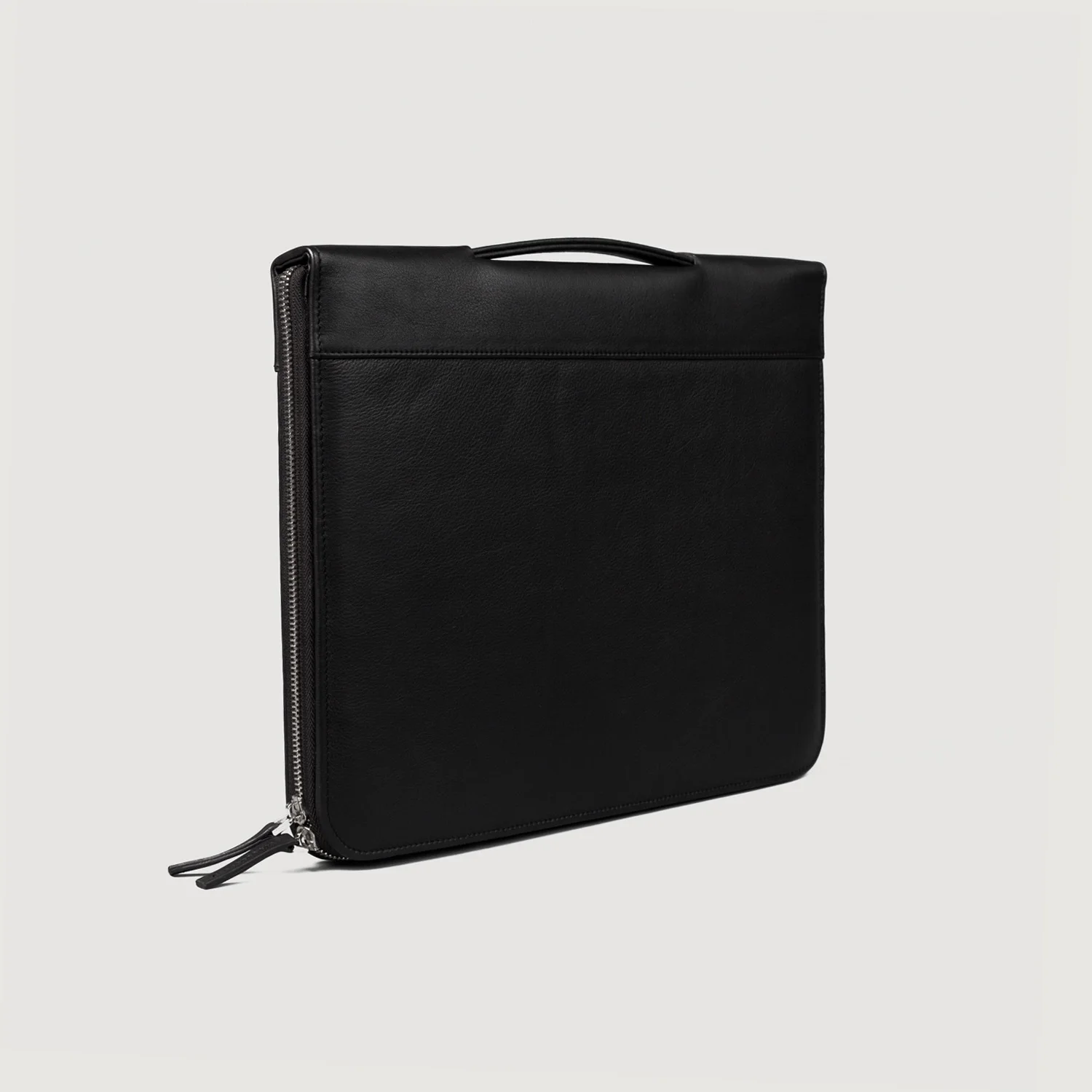 Full Grain Naturally Milled Cowhide Leather Eclectic Black Folio Organizer with Card Holders Zipper Pocket & Flat Open Pocket