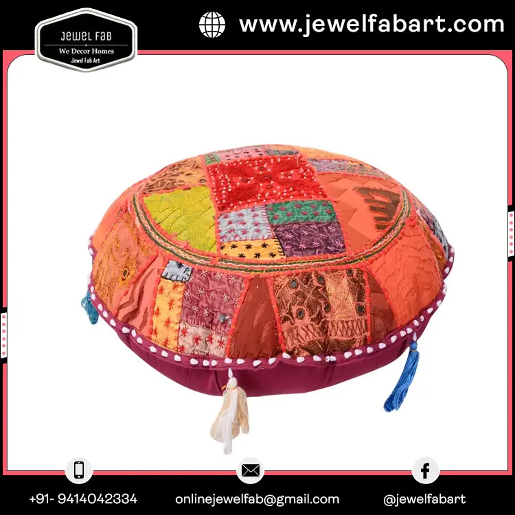 Rajasthani Patchwork Cotton Cushion Cover Indian Traditional Vintage Bohemian Decorative Sofa Chair Pillow Cover