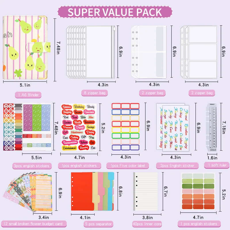 Colour printed fruit Macaron A6 loose-leaf Budget Book Note Book Leather PU Note Book