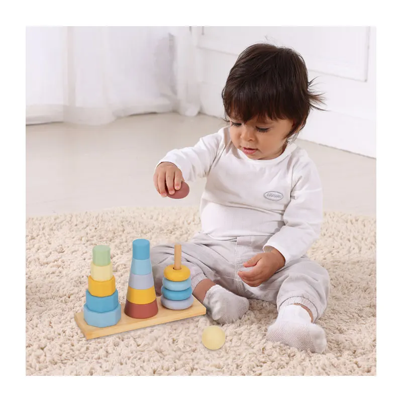 kids toys 2024 Block Toys Rainbow Stacking Circles Wooden Geometric Stacking Three Columns Set Tower