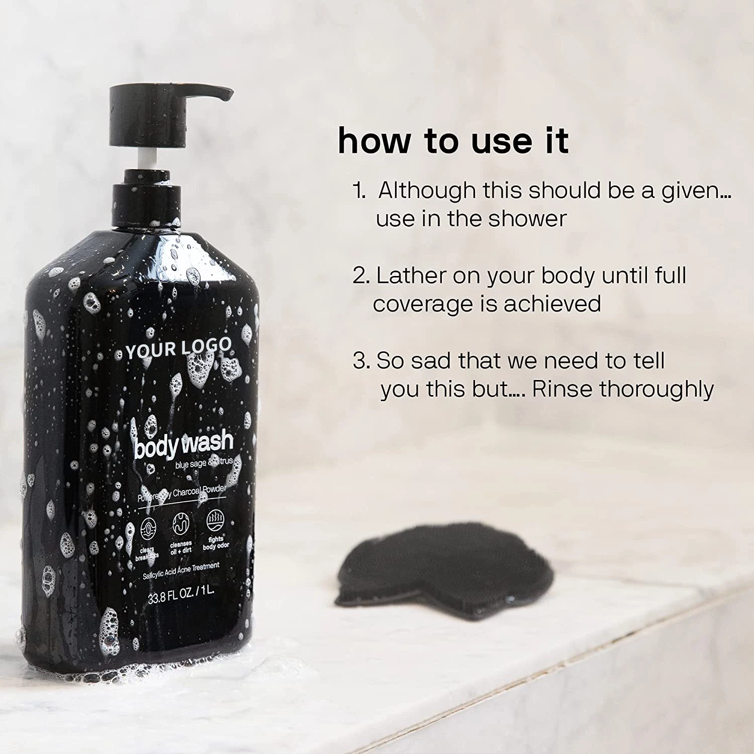 New Organic Natural Body Wash Charcoal Powder Deep Cleaning Pore Peeling Off Skin Whitening Salicylic Acid Shower Gel