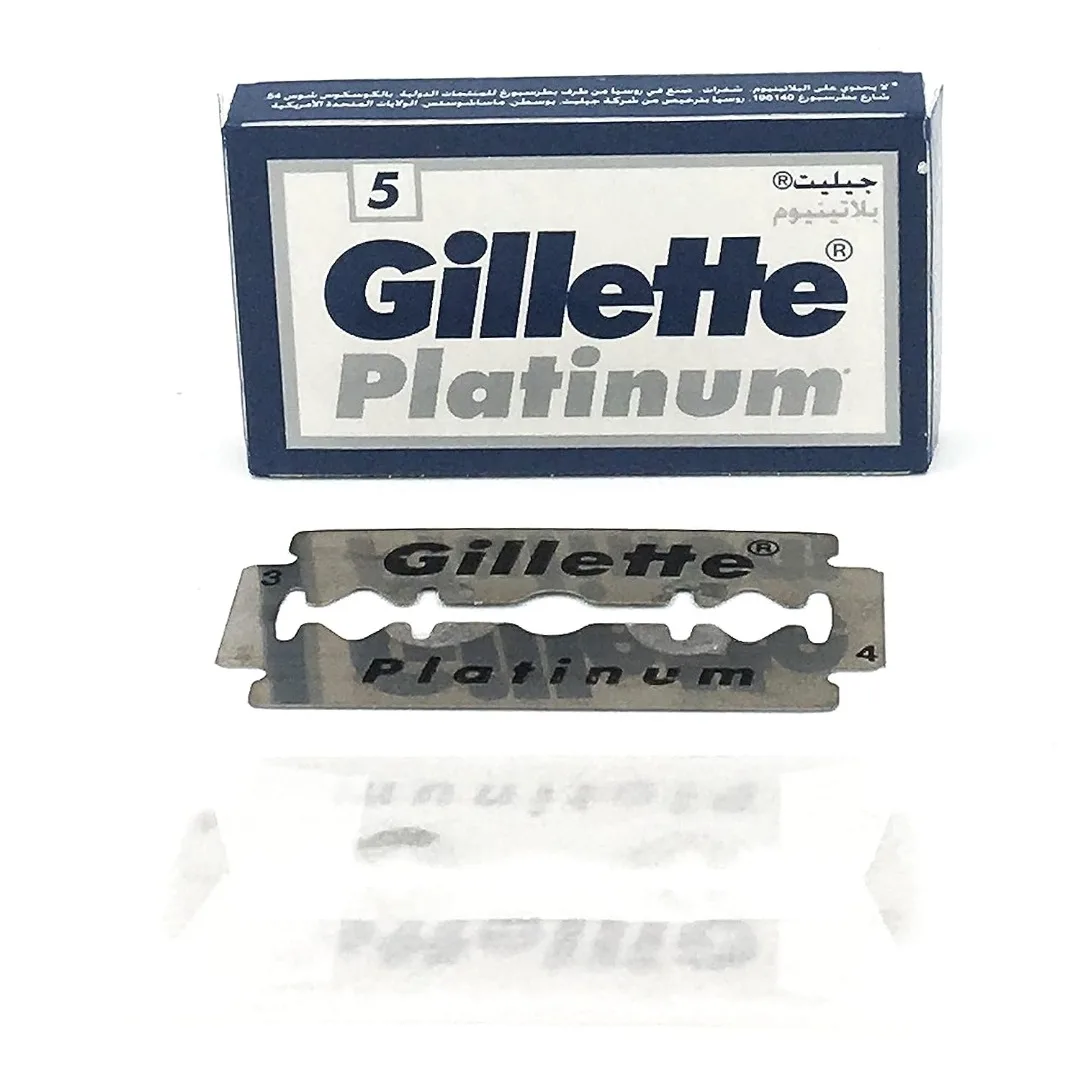 Gillette Double Edge Platinum Safety Razor Blades for Men, Pack of 50 Stainless Steel Refill Blades