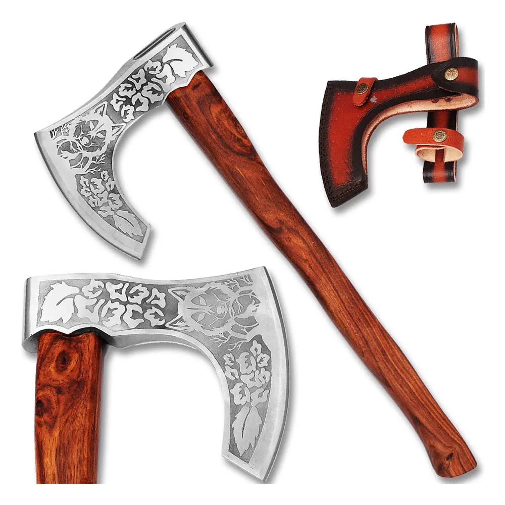 High Quality Carbon Steel blade wood Handle Axe Outdoor Hand Forged Camping Axe With Protected Cover for sale