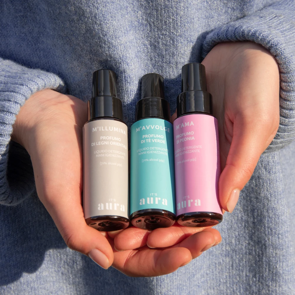 Made in Italy Box Hand Cleaning solution Trio with Peony, Oriental Woods & Green Tea Perfumes Moisturizing & Organic