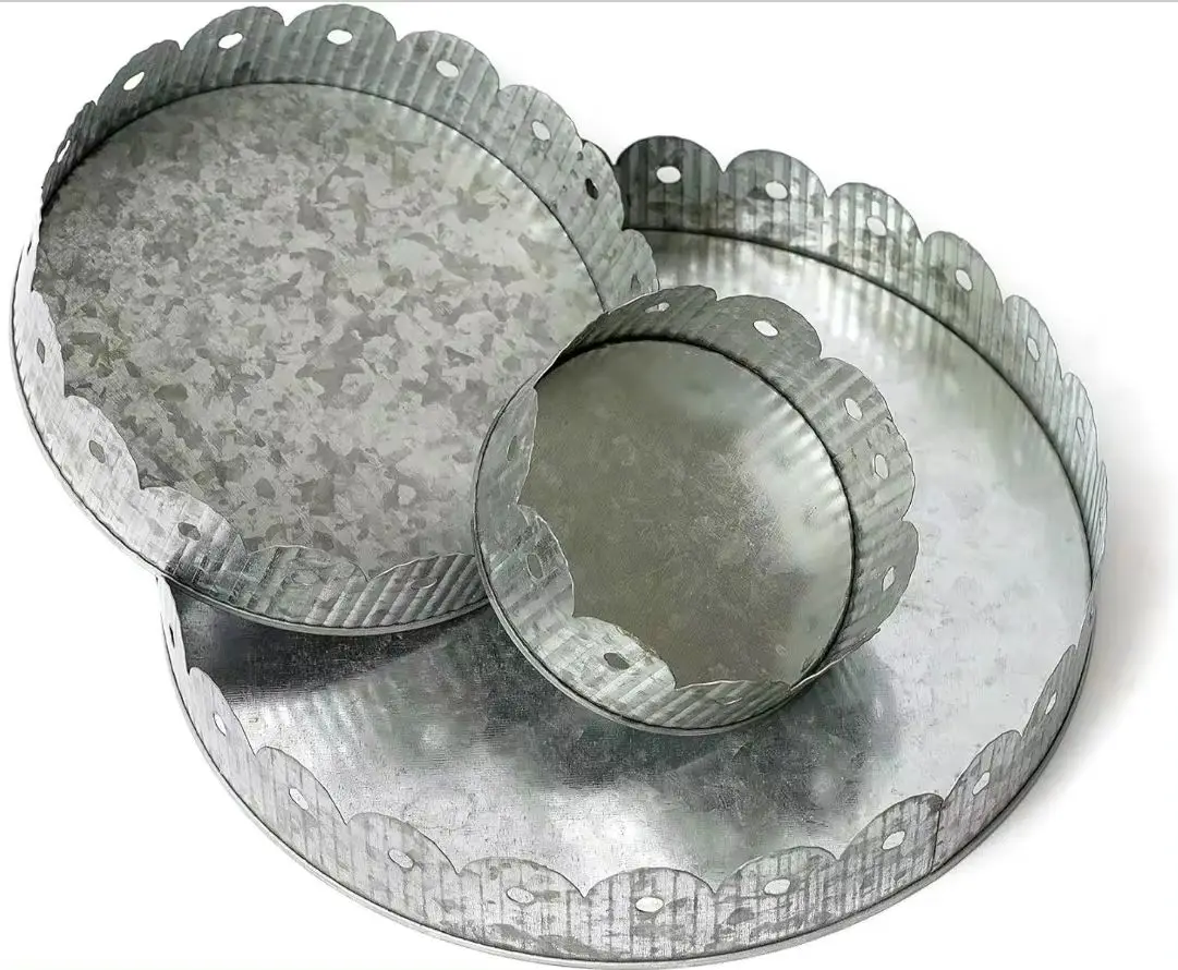 Mid Century Modern Cheap Handmade Set Of 3 Metal Iron Galvanized Round Serving Tray For Christmas Function Parties Used Decor