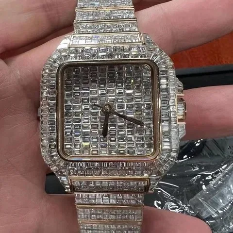 Custom High-end Luxury Baguette Diamond Watch VVS Moissanite Hip Hop Iced Out Stainless Steel Mechanical Watch Men Women