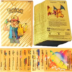 poke mon Cards Metal Gold Vmax GX Energy Card Charizard Pikachu Rare Collection Battle Trainer Card Child Toys Gift