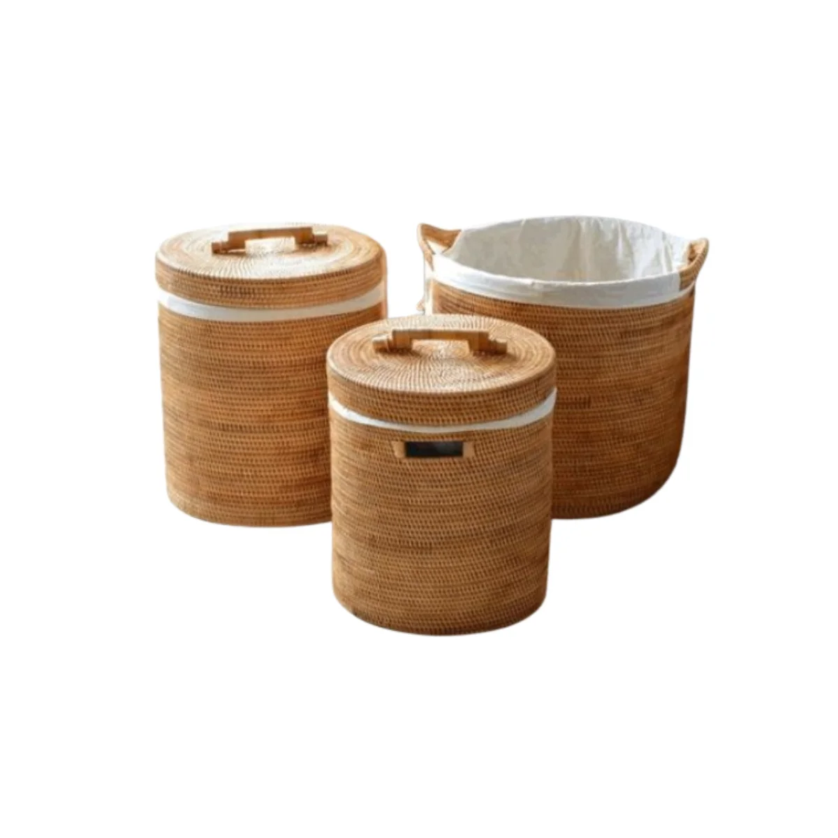 Good Price! Unique Handicraft Decorative Rattan Storage Basket Toy Organizer Round Cylinder Basket with Lid and Handle Clean