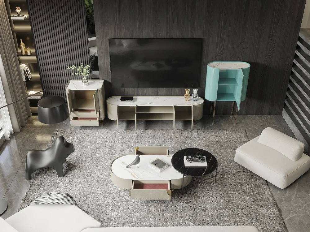 Nordic style living room ceramic top TV Stand Cabinet