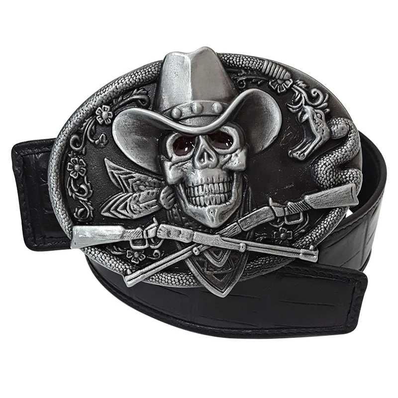 Handcrafted Custom 3D Engrave Red Sugar Silver Skull Belt Buckle For  Men