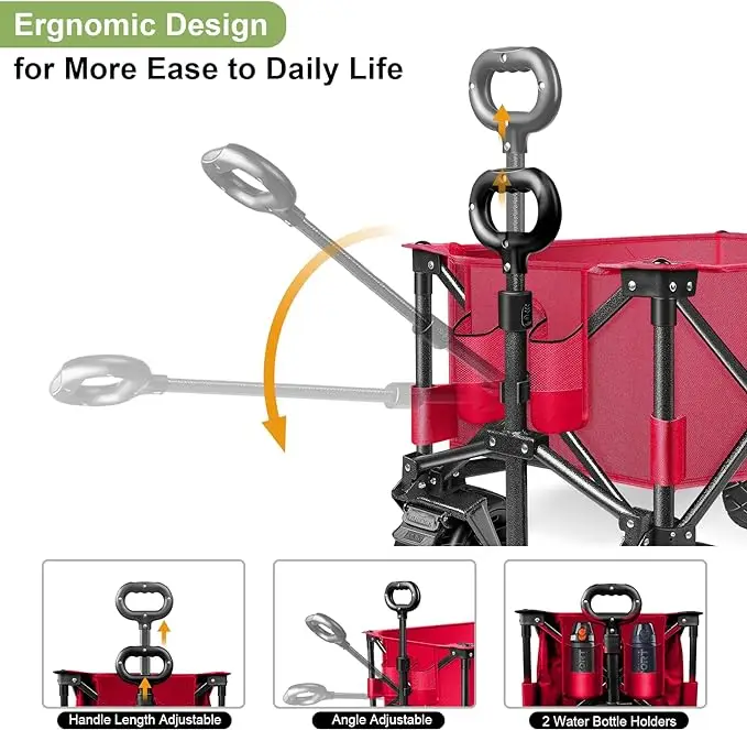 THCW10261 - Collapsible Folding Wagon, Heavy Duty Utility Beach Wagon Cart, Shopping Wagon Cart and Camping, Garden, Red