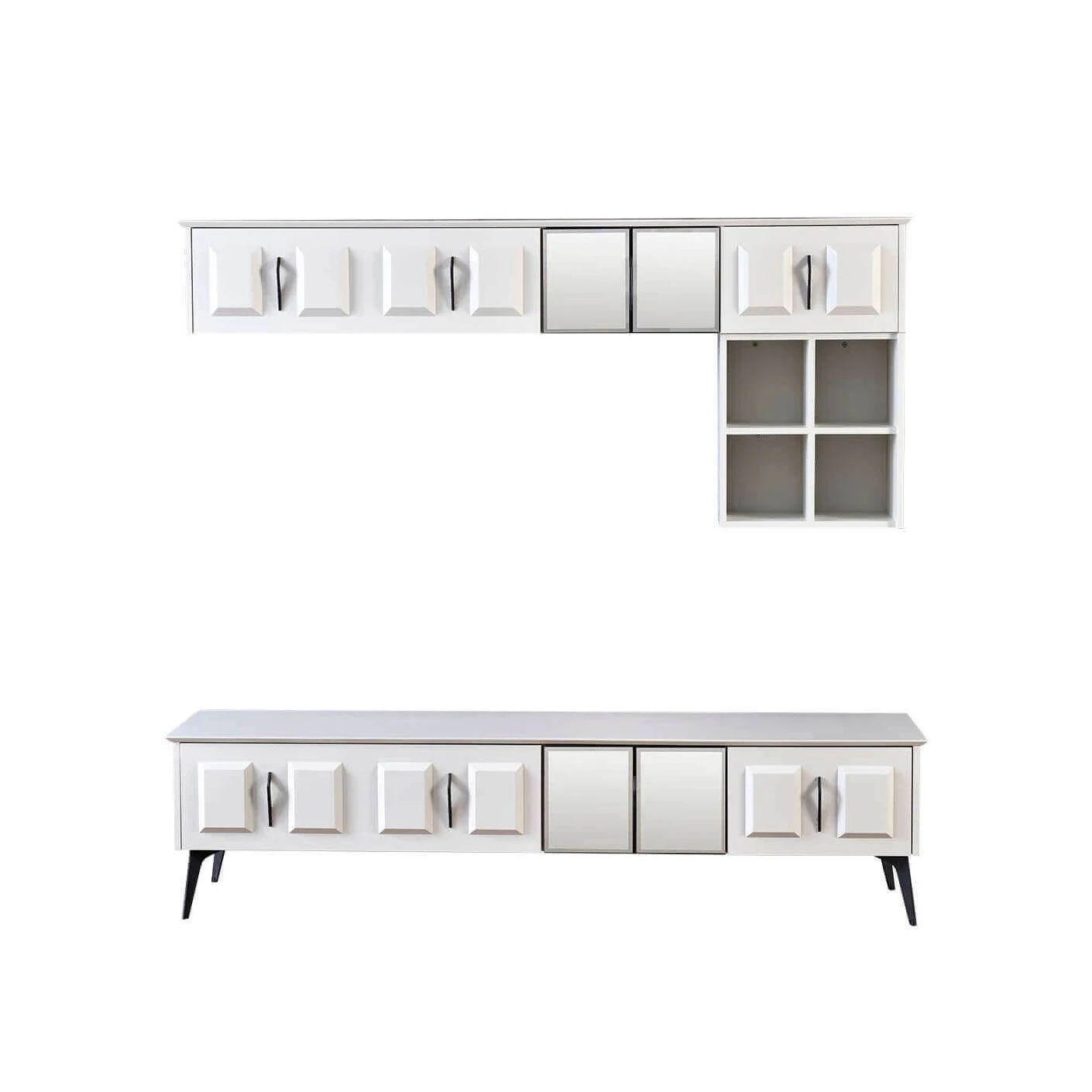 Entertaintment center modern furniture Wood cream LCD Plasma Unit Wall Cabinet shelf living room (ider Safir)