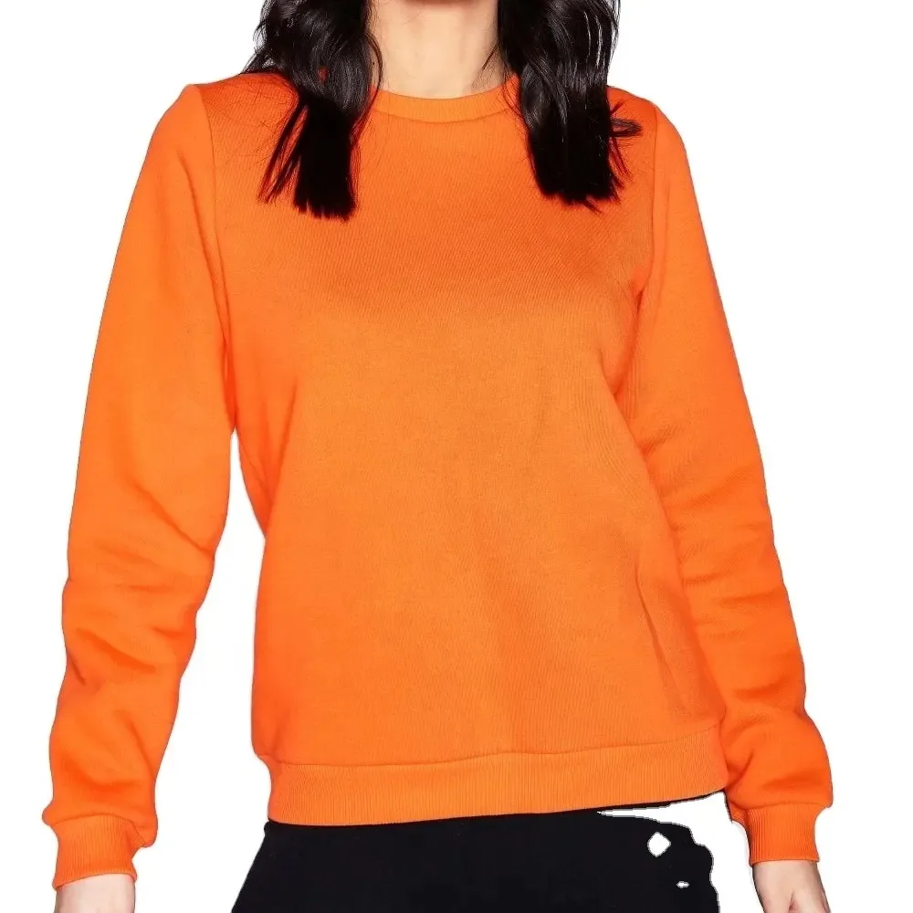 High Quality Fashion brushed crew neck women sweatshirt light weight fashion sweatshirt orange color plus size women sweatshirts