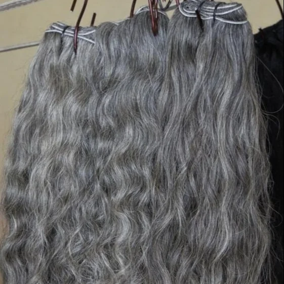 NATURAL GRAY RAW HAIR EXTENSION - RAW TEMPLE HAIR - CUTICLE ALIGNED SINGLE DONOR RAW GRAY HAIR