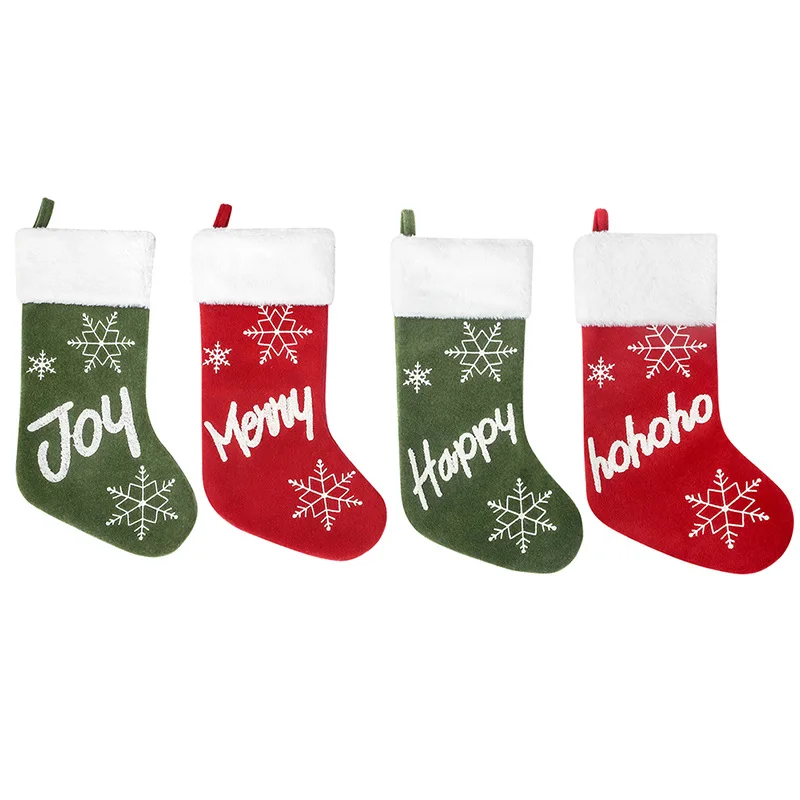 Luxury Red Green Joy Happy Christmas Knit Tree Hanging Stocking Ornament Embroidery Santa Socks Hanging Tree Skirt Decoration