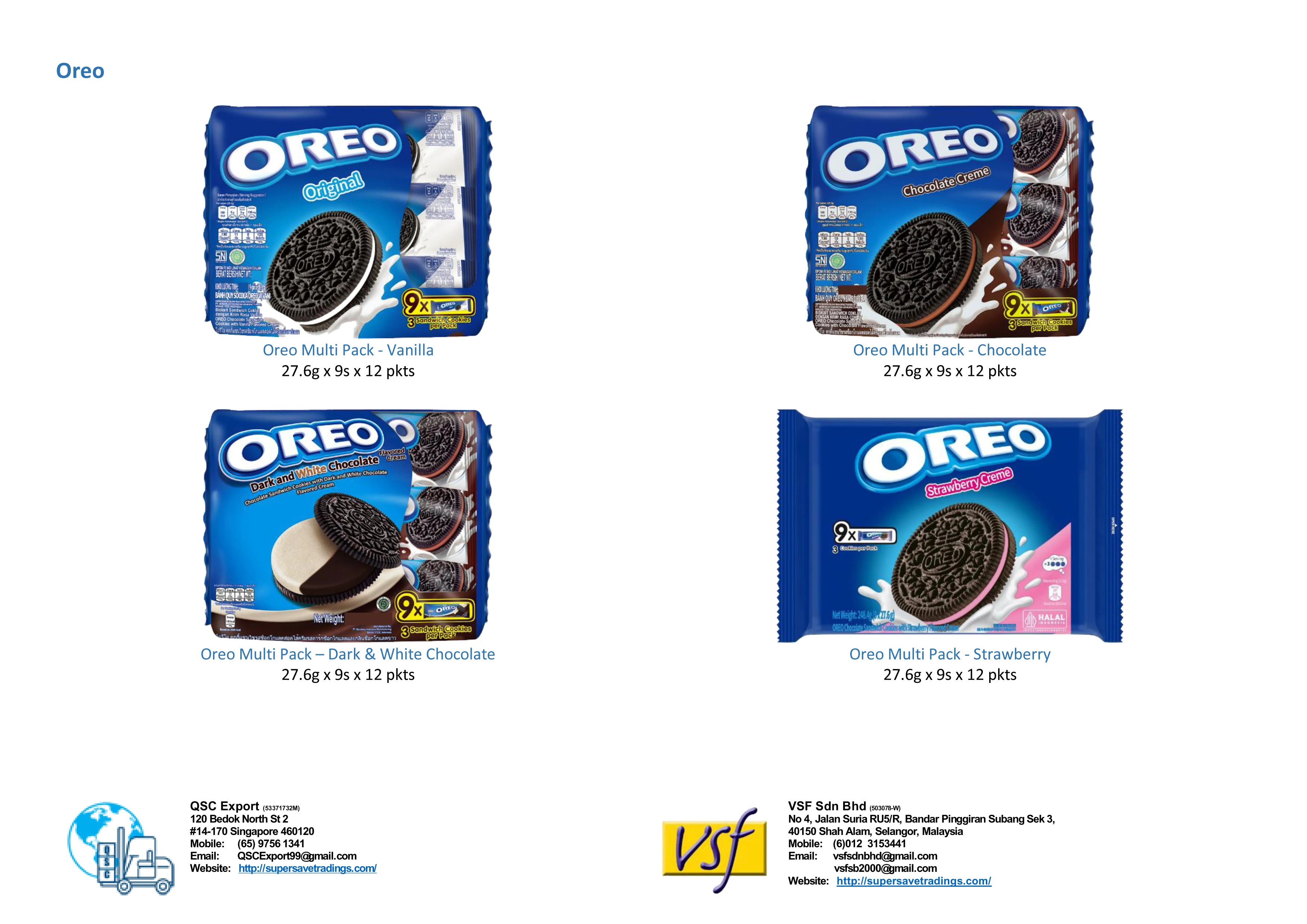 Ore o Chocolate Sandwich Cookies Ore o Multi Pack Peanut Butter & Chocolate 27.6g x 9 x 12 pkts Creme made with real cocoa