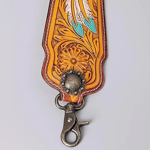 Leather Wristlet Key Fobs Embossed Floral Print Leather Key Rings Hand Tooled Leather Accessories Key Straps