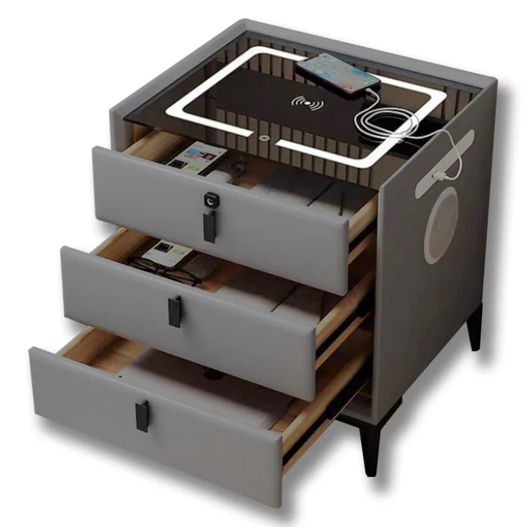 Интеллектуальный прикроватный столик, перезаряжаемая розетка для хранения звука и современный простой многофункциональный прикроватный столик с подсветкой