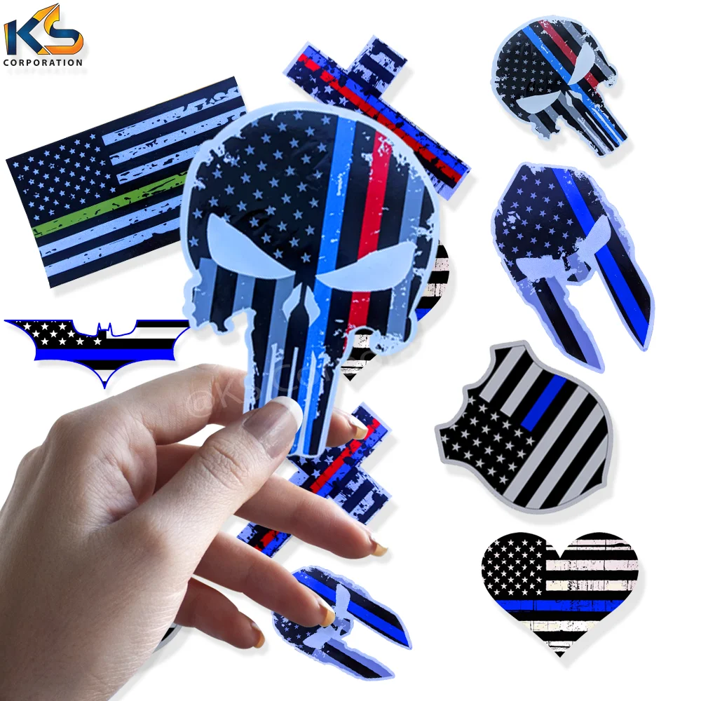Custom Blue Line Tettred Punisher Decal Vinyl Sticker Die Cut Stickers with Application Tape on Top