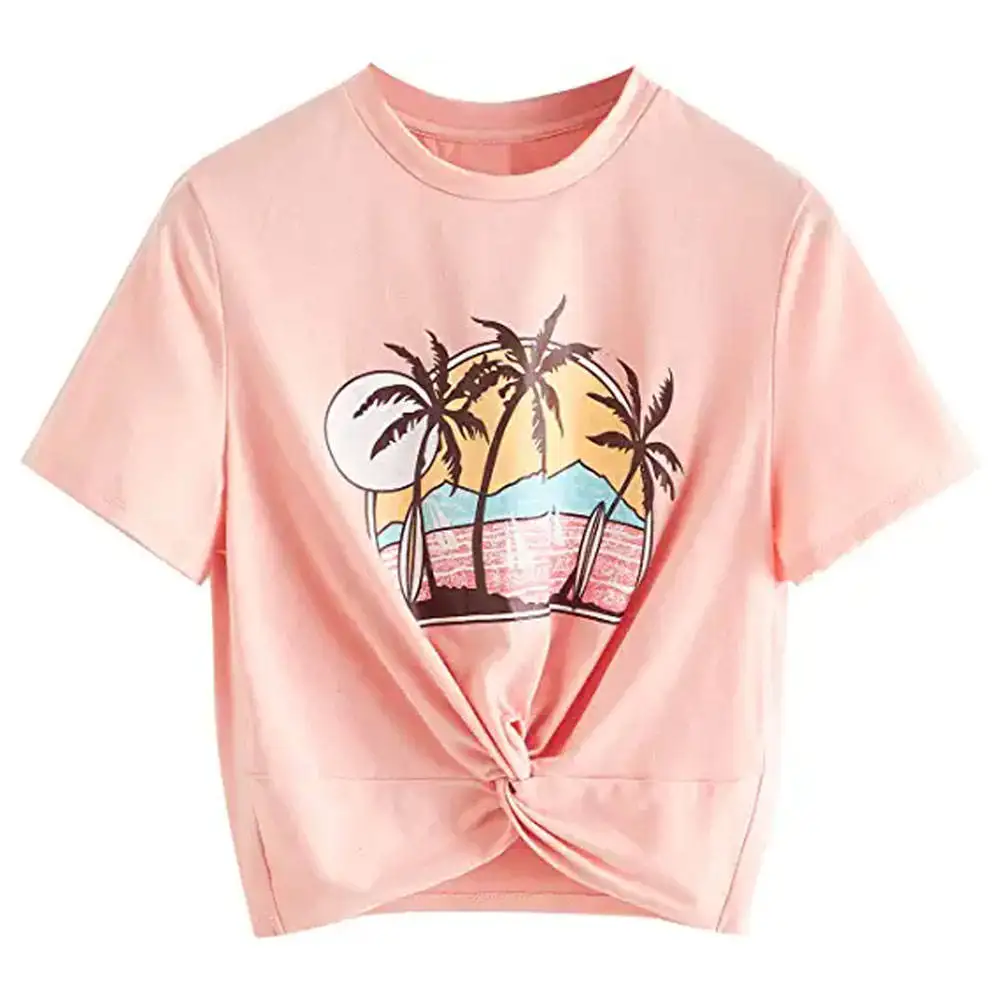 Wholesale Price Women Front Printed Oversized Crop Top t-Shirt 100% Cotton Crop Top For Women