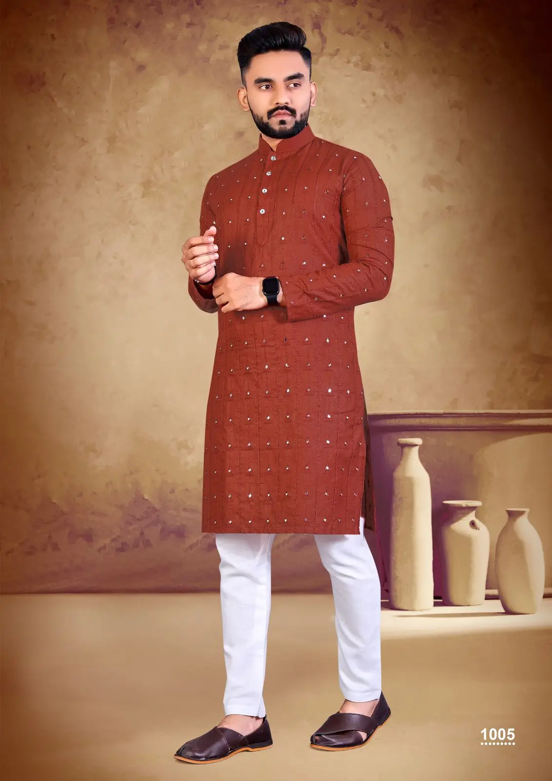 KURTA PAJAMA for MEN Designer Full Sleeve  mirror work  Kurta and Churidar Pajama Set Button Collar Pattern Bollywood Fashion